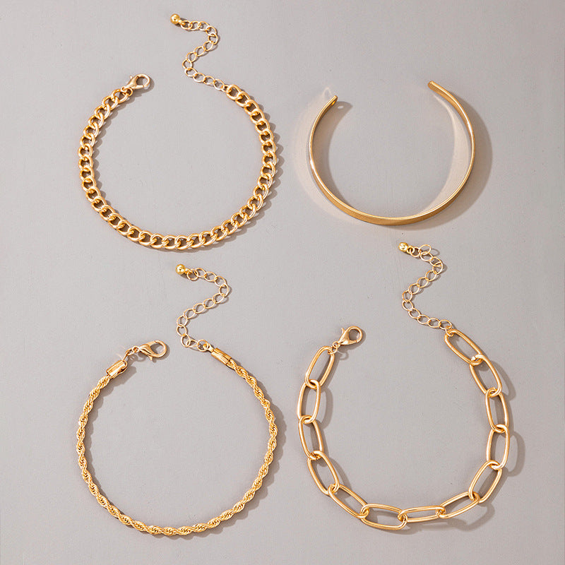 4kt Gold Thick Chain 4 Pc Set Bracelet