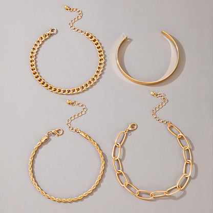 4kt Gold Thick Chain 4 Pc Set Bracelet