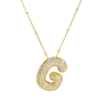 Brass Zircon Bubble Balloon Letter Pendant Necklace