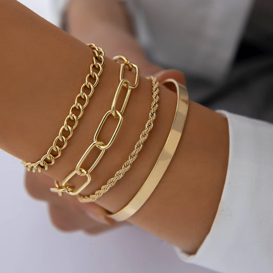 4kt Gold Thick Chain 4 Pc Set Bracelet