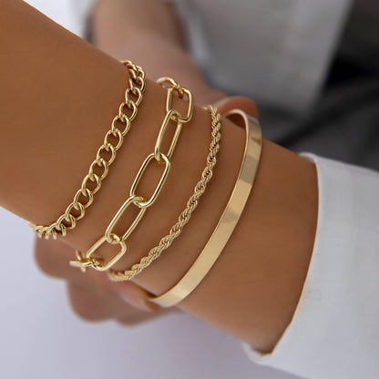4kt Gold Thick Chain 4 Pc Set Bracelet