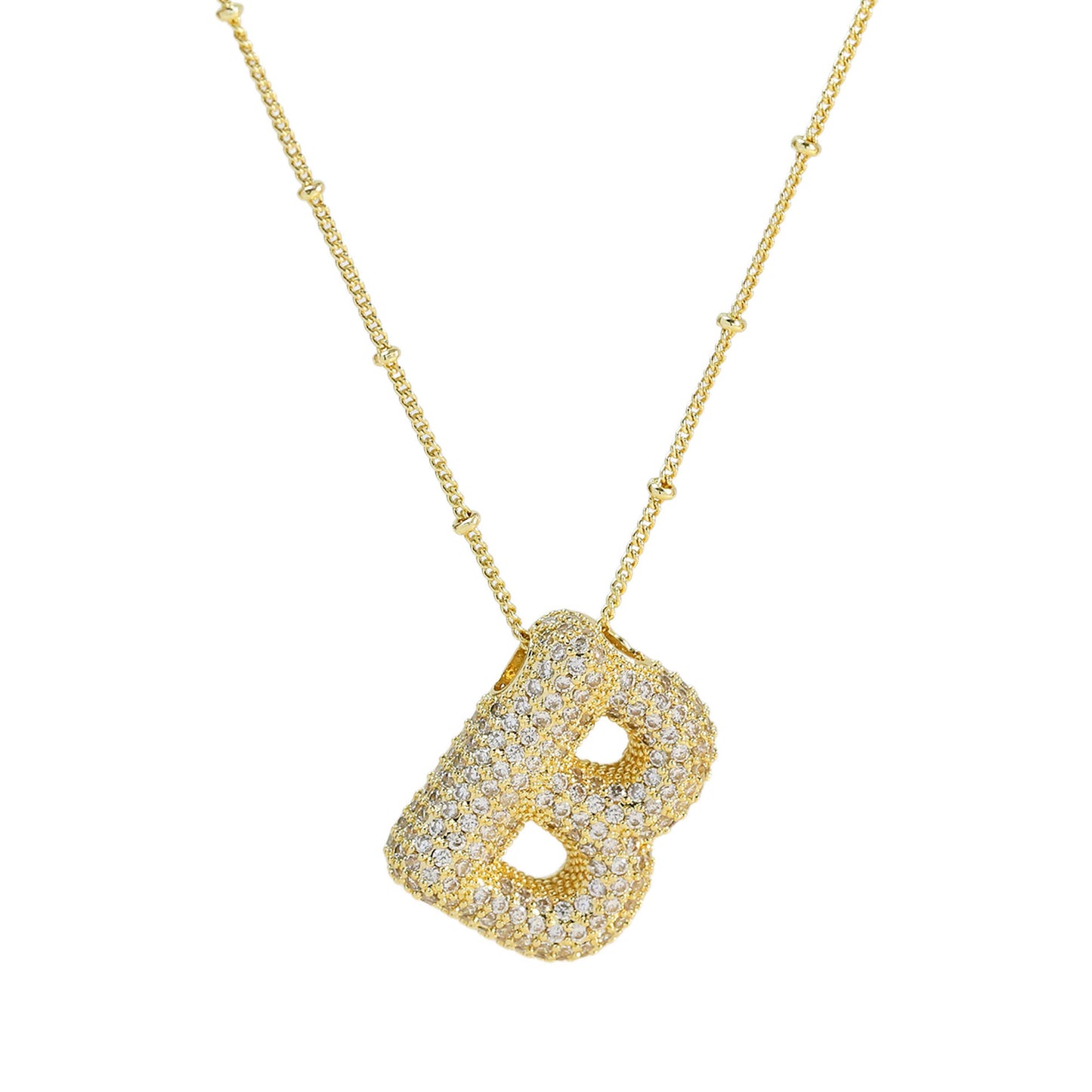 Brass Zircon Bubble Balloon Letter Pendant Necklace