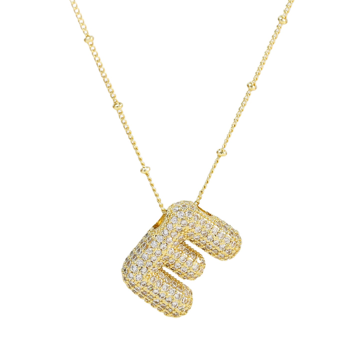 Brass Zircon Bubble Balloon Letter Pendant Necklace