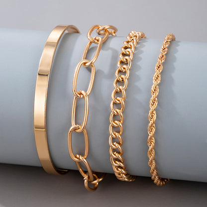 4kt Gold Thick Chain 4 Pc Set Bracelet