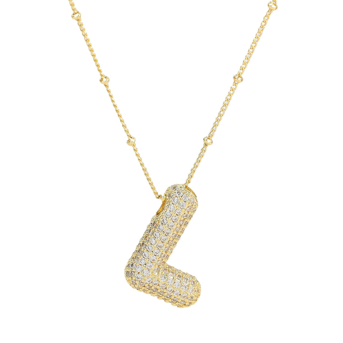 Brass Zircon Bubble Balloon Letter Pendant Necklace