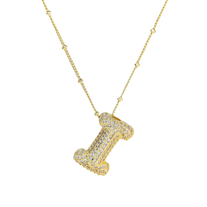 Brass Zircon Bubble Balloon Letter Pendant Necklace